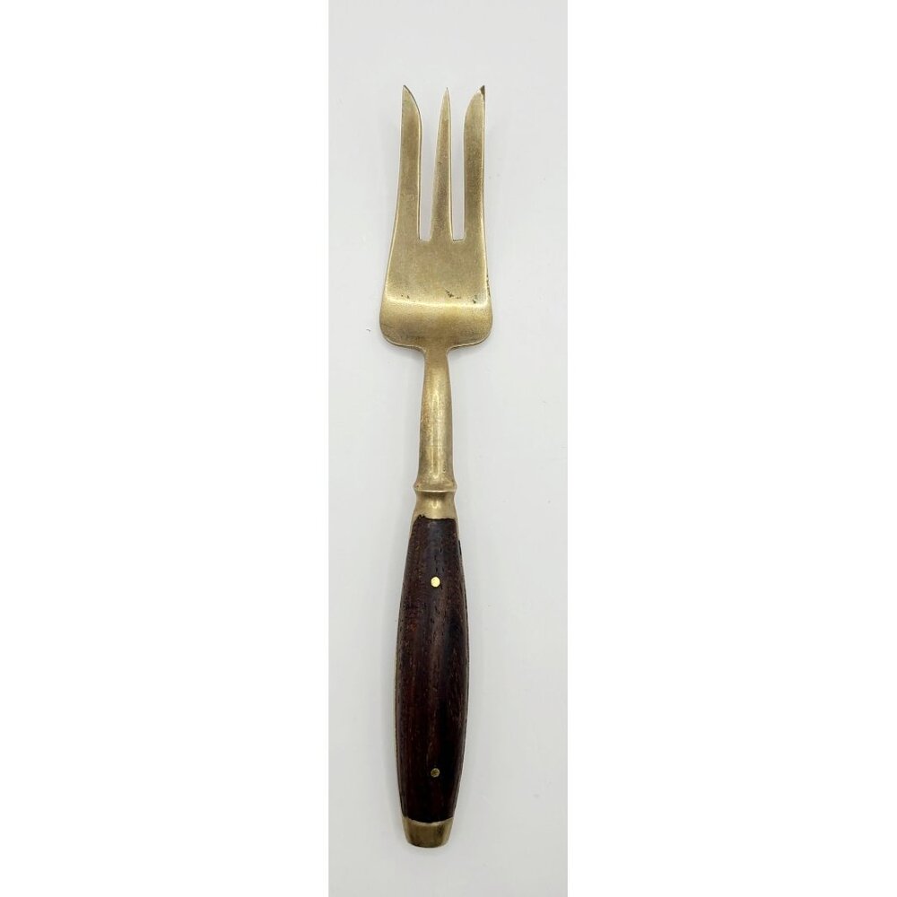 Vintage Brass & Wood Handle Meat Fork Serving Mid Century Modern